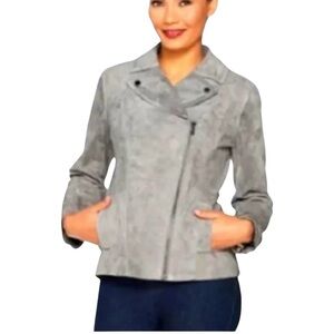 🌹NWT:ISAAC MIZRAHI LIVE LEATHER GRAY MOTO JACKET